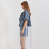 Mesh Patchwork Lapel Short Sleeve Ruffles Button Loose Denim Jackets