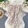 off shoulder sexy floral print flare sleeve Boho Bohemian Rompers