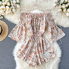 off shoulder sexy floral print flare sleeve Boho Bohemian Rompers