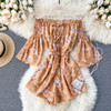 off shoulder sexy floral print flare sleeve Boho Bohemian Rompers