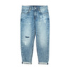 ripped laser printing ankle-length jeans