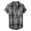 Cotton Linen Plaid Stand Collar Short Sleeve Shirts