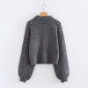 Pearl Turtleneck Lantern Sleeve Loose Knitted Sweater
