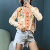 floral embroidery long sleeve knitted short Boho Bohemian Sweaters