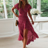Floral Print Long Chiffon Short Sleeve Ruffles Boho Bohemian Dress
