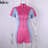 reflective stripe patchwork short sleeve zipper turtleneck rompers