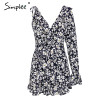 Sexy ruffled v-neck Elegant floral print romper