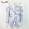 Sexy off shoulder blue striped Casual Rompers