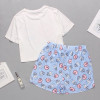 Cute Cartoon Print Short Set Pajamas Short Sleeve T Shirts Shorts Sleepwear