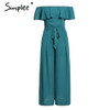Elegant off shoulder ruffles sashes chiffon black jumpsuit
