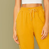 Bright Yellow Drawstring Waist Contrast Piping Carrot Pants