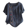 Floral Embroidered Short Sleeves boho Blouses