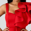 Solid Red Irregular Ruffles Sleeve Causal Blouse