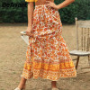 Floral Print Lace Up Yellow Sexy Bottom Retro Boho Bohemian Skirts