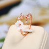 Adjustable Crystal Leaf Shell Flower Rings