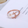 Adjustable Crystal Leaf Shell Flower Rings
