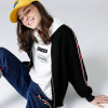 Loose Stripe Turn Down Collar Full Sleeves Zipper Casual Cotton Baseball Jacket