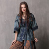 V Neck Half Sleeve Flower Embroidery Belted Boho Bohemian Jackets Coats