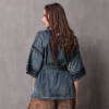 V Neck Half Sleeve Flower Embroidery Belted Boho Bohemian Jackets Coats