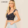 Navy Knot Front Ruffle Trim Floral Print Boho Bohemian Tops