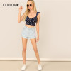 Navy Knot Front Ruffle Trim Floral Print Boho Bohemian Tops