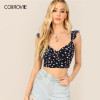 Navy Knot Front Ruffle Trim Floral Print Boho Bohemian Tops
