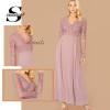 Elegant Lace Detail V Neck A Line Zipper Back Pleated Party Dresses