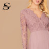 Elegant Lace Detail V Neck A Line Zipper Back Pleated Party Dresses