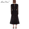 V neck Long sleeve Metallic Black Leopard Dresses