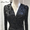 V neck Long sleeve Metallic Black Leopard Dresses