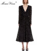 V neck Long sleeve Metallic Black Leopard Dresses