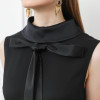 Silk Knit Lace Sleeveless Bow Ribbon Slim Swing Black Dresses