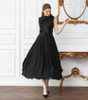 Silk Knit Lace Sleeveless Bow Ribbon Slim Swing Black Dresses