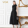 Silk Knit Lace Sleeveless Bow Ribbon Slim Swing Black Dresses