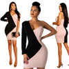 Long Sleeve Patchwork One Shoulder Bodycon Dresses