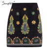 Vintage pencil corduroy Embroidery sexy green Boho Bohemian Skirts