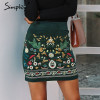 Vintage pencil corduroy Embroidery sexy green Boho Bohemian Skirts
