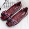 fashion butterfly knot square toe party leather ballet flat shoes