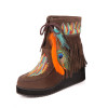 Women's vintage ethnic feather fringe wedge boots embroidery boho short boots