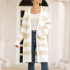 Women's color striped popcorn cardigan with pockets open front long cardigan