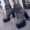 Women Supper High Heel Lace Up Zipper Rivet Studded Chunky Platform Boots