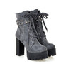 Women Supper High Heel Lace Up Zipper Rivet Studded Chunky Platform Boots