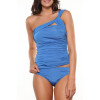 Women Pure Color One Shoulder Cover Belly Two Piece Swimsuits