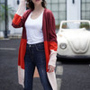 Women Open Front Knitted Striped Color Block Long Cardigan