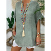 Asymmetrical Cotton Linen Short Sleeve V Neck Women's Tops