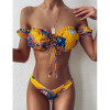 Floral Print Bikini  Off Shoulder Swimwear Women Lace Up Sexy Swimsuit