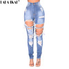 Blue Hole Mom Jeans  Destroyed High Waist
