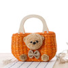 Teddy Bear Straw Handbag with Wooden Handles