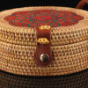 Round Vintage Handmade Rattan Shoulder Bag with Patterns