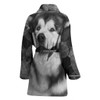 Alaskan Malamute Black And White Print Women's Bath Robe-Free Shipping